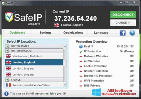 Снимка на екрана SafeIP за Windows 8.1