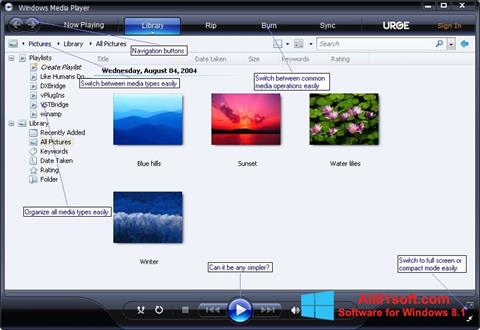 Снимка на екрана Media Player за Windows 8.1