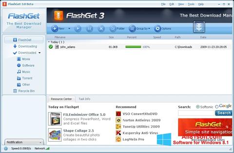 Снимка на екрана FlashGet за Windows 8.1