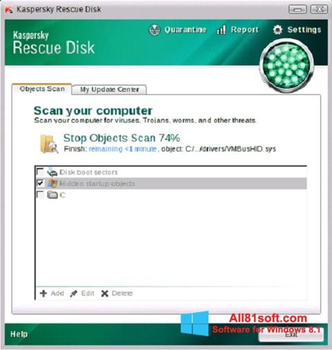 Снимка на екрана Kaspersky Rescue Disk за Windows 8.1