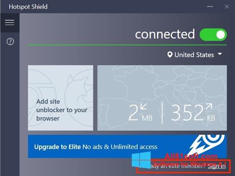 Снимка на екрана Hotspot Shield за Windows 8.1