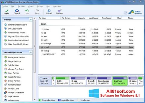 Снимка на екрана AOMEI Partition Assistant за Windows 8.1