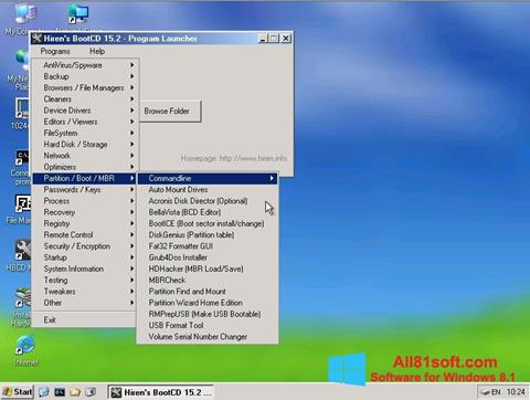 Снимка на екрана Hirens Boot CD за Windows 8.1
