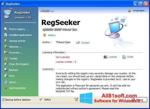 Снимка на екрана RegSeeker за Windows 8.1