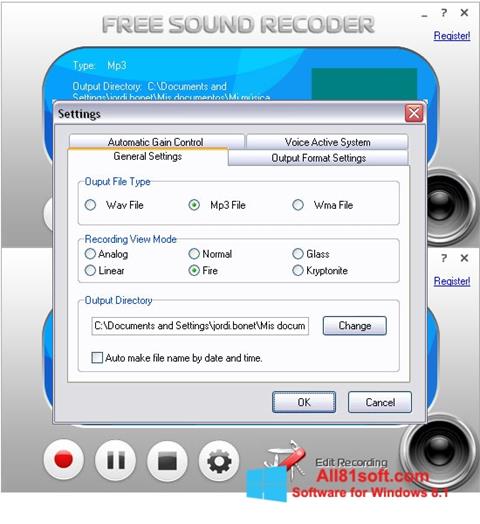 Снимка на екрана Free Sound Recorder за Windows 8.1