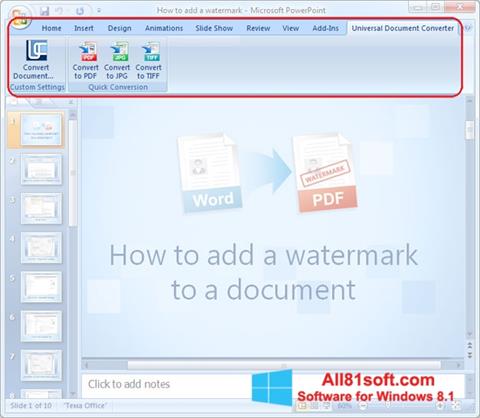 Снимка на екрана Microsoft PowerPoint за Windows 8.1