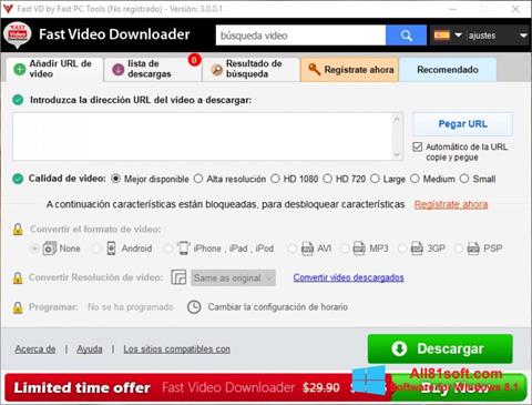 Снимка на екрана Fast Video Downloader за Windows 8.1