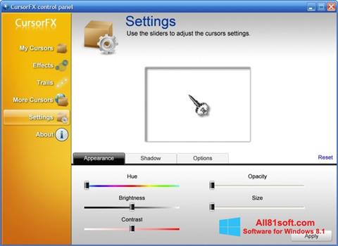 Снимка на екрана CursorFX за Windows 8.1