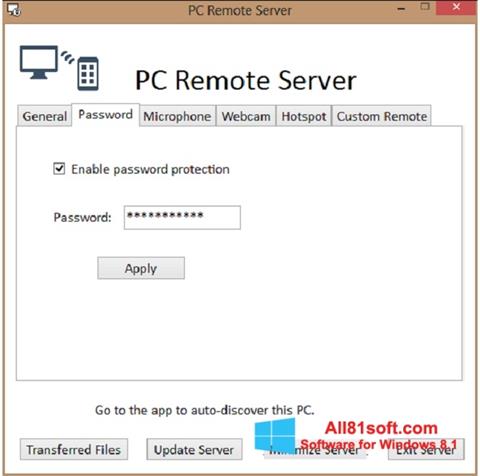 Снимка на екрана PC Remote Server за Windows 8.1