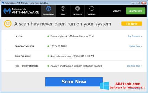 Снимка на екрана Malwarebytes Anti-Malware Free за Windows 8.1