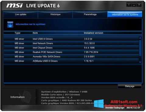 Снимка на екрана MSI Live Update за Windows 8.1