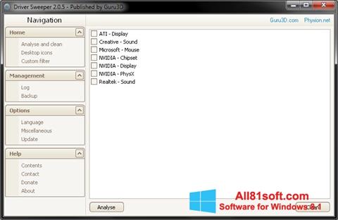Снимка на екрана Driver Sweeper за Windows 8.1