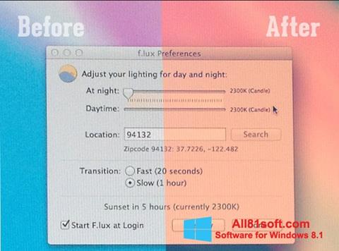 Снимка на екрана F.lux за Windows 8.1