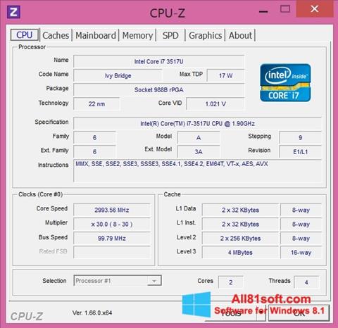 Снимка на екрана CPU-Z за Windows 8.1