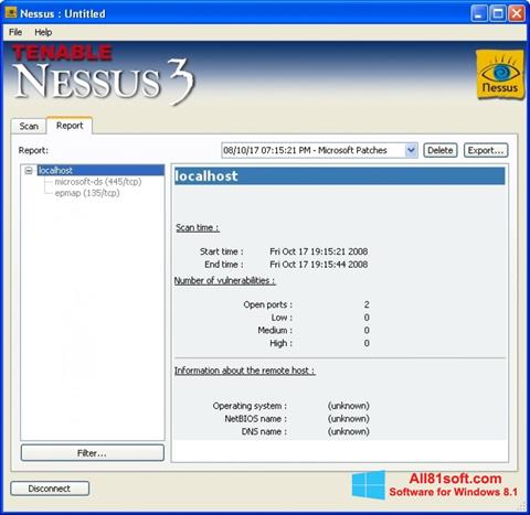 Снимка на екрана Nessus за Windows 8.1