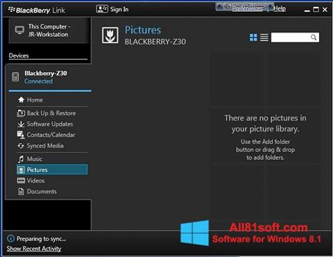 Снимка на екрана BlackBerry Link за Windows 8.1