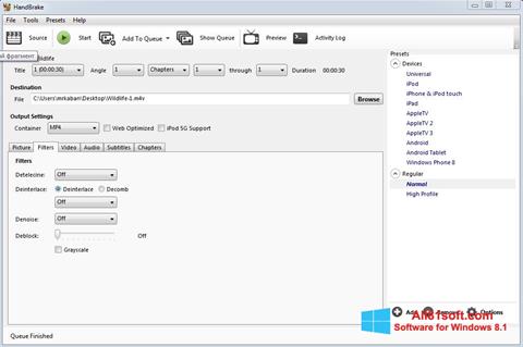 Снимка на екрана HandBrake за Windows 8.1