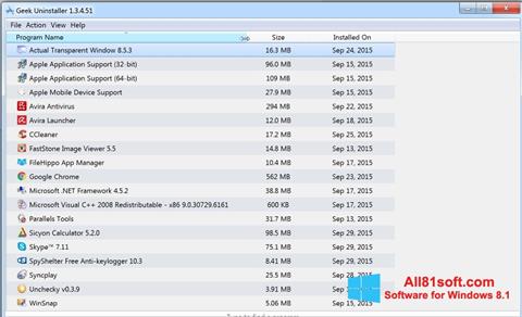 Снимка на екрана Geek Uninstaller за Windows 8.1