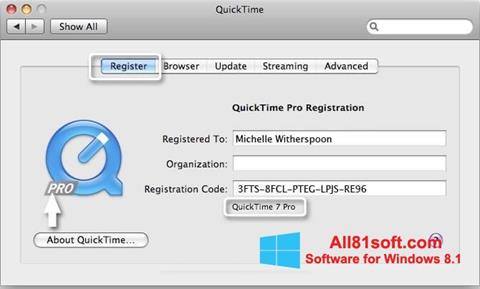 Снимка на екрана QuickTime Pro за Windows 8.1