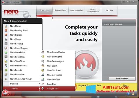 Снимка на екрана Nero StartSmart за Windows 8.1