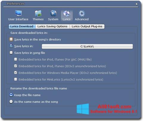 Снимка на екрана Minilyrics за Windows 8.1