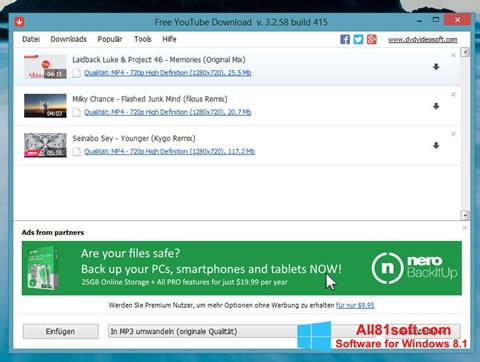 Снимка на екрана Free YouTube Download за Windows 8.1