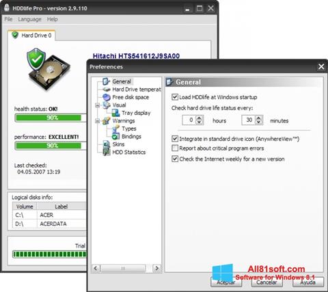 Снимка на екрана HDDlife за Windows 8.1