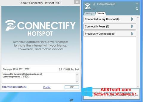 Снимка на екрана Connectify Hotspot за Windows 8.1