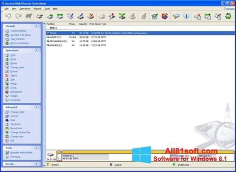 Снимка на екрана Acronis Disk Director Suite за Windows 8.1