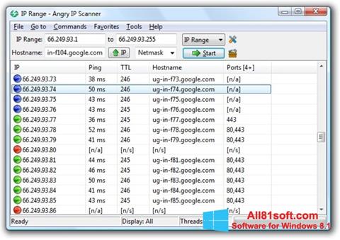 Снимка на екрана Angry IP Scanner за Windows 8.1