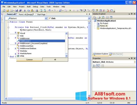 Снимка на екрана Microsoft Visual Basic за Windows 8.1