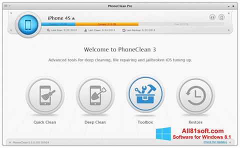 Снимка на екрана PhoneClean за Windows 8.1
