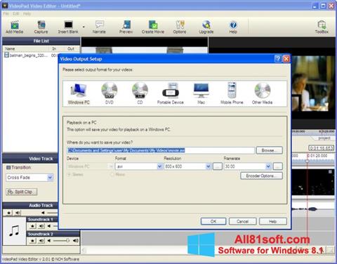 Снимка на екрана VideoPad Video Editor за Windows 8.1