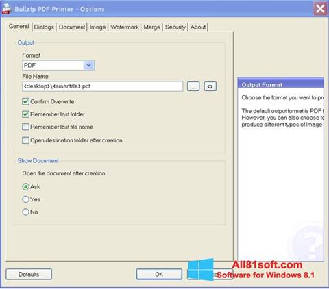 Снимка на екрана BullZip PDF Printer за Windows 8.1