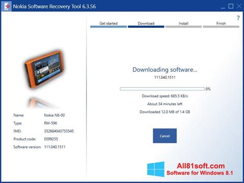 Снимка на екрана Nokia Software Recovery Tool за Windows 8.1
