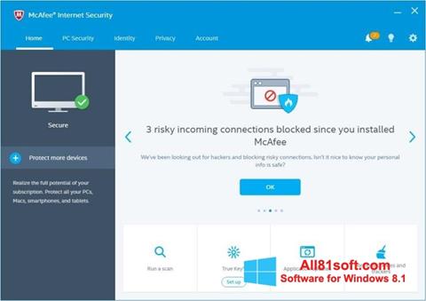 Снимка на екрана McAfee Internet Security за Windows 8.1