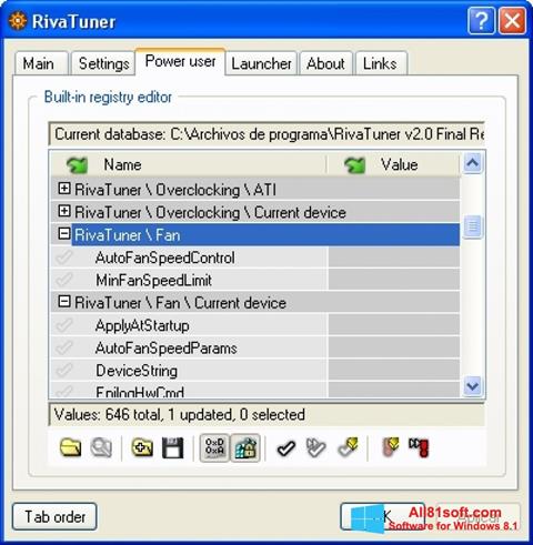 Снимка на екрана RivaTuner за Windows 8.1