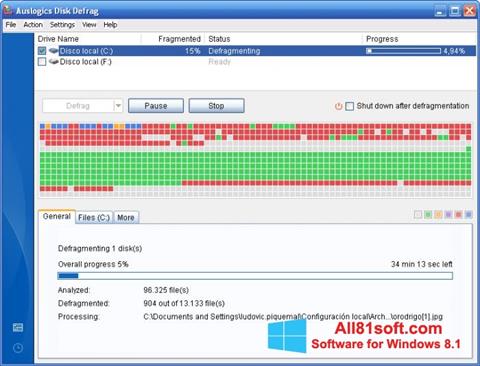 Снимка на екрана Auslogics Disk Defrag за Windows 8.1