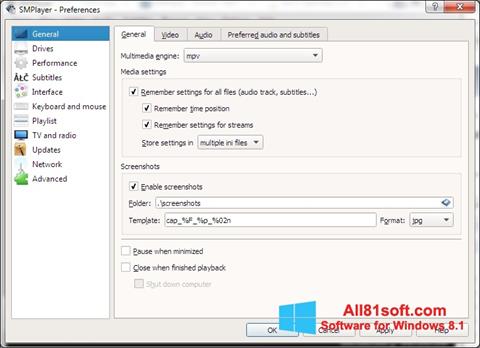 Снимка на екрана SMPlayer за Windows 8.1