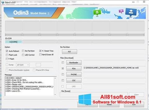Снимка на екрана Odin за Windows 8.1