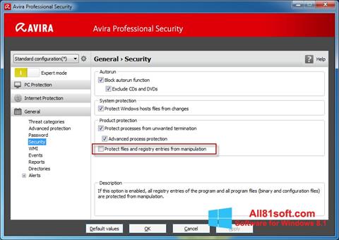 Снимка на екрана Avira Professional Security за Windows 8.1