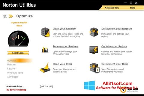 Снимка на екрана Norton Utilities за Windows 8.1
