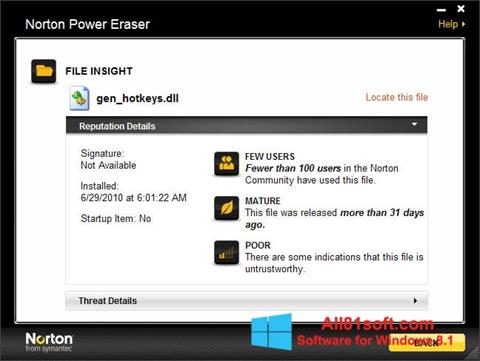 Снимка на екрана Norton Power Eraser за Windows 8.1