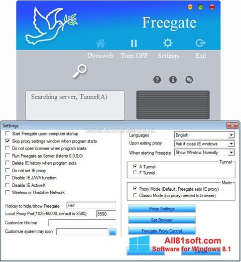 Снимка на екрана Freegate за Windows 8.1