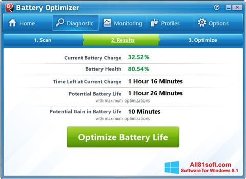 Снимка на екрана Battery Optimizer за Windows 8.1