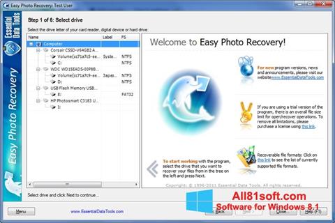 Снимка на екрана Easy Photo Recovery за Windows 8.1