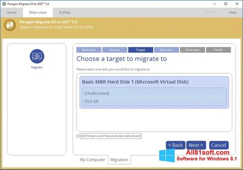 Снимка на екрана Paragon Migrate OS to SSD за Windows 8.1