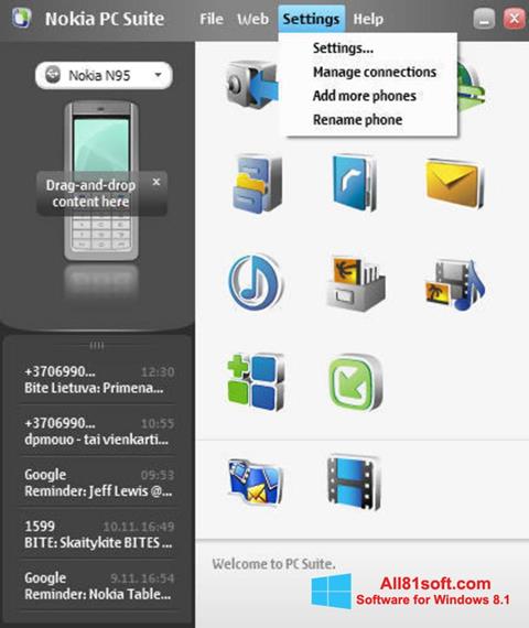 Снимка на екрана Nokia PC Suite за Windows 8.1