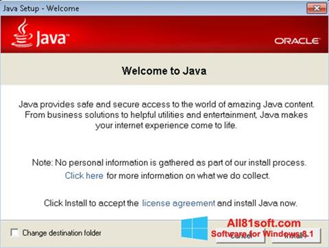 Снимка на екрана Java Runtime Environment за Windows 8.1