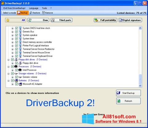 Снимка на екрана Driver Backup за Windows 8.1